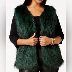 Jessica Simpson Dark Green Faux Fur Vest